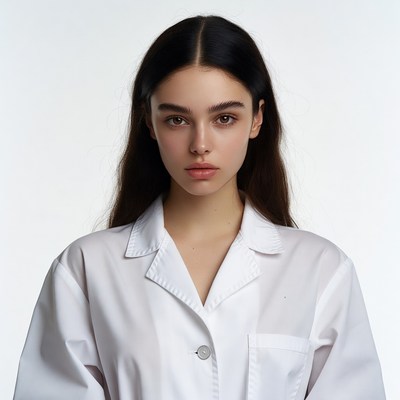 Woman in white lab coat