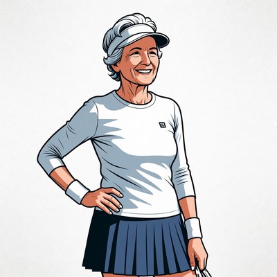 Elderly woman in tennis outfit