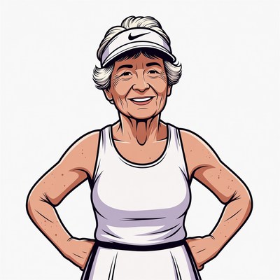 Elderly woman in Nike tennis visor