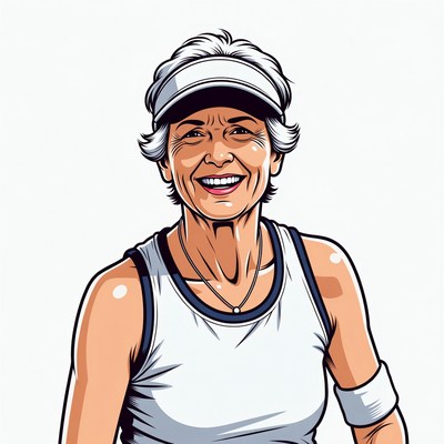 Smiling senior woman in white tank top