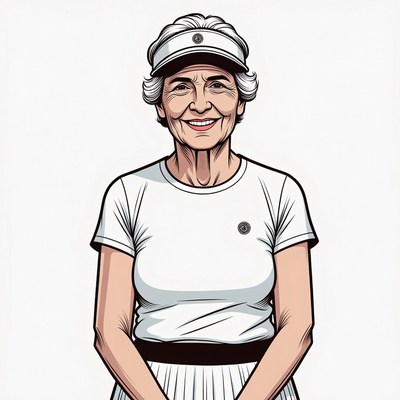 Elderly woman in tennis outfit