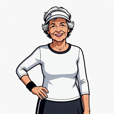 Smiling elderly woman in tennis outfit