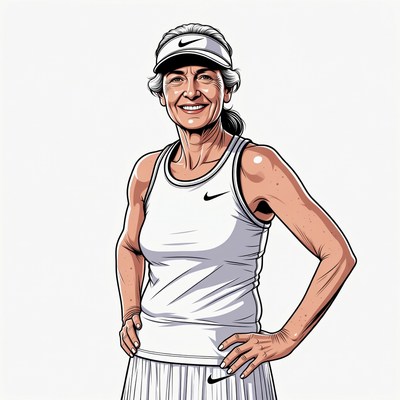 Smiling woman in Nike tennis outfit