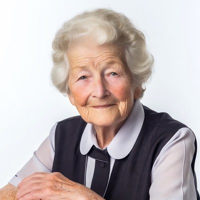 Elderly woman smiling on white background