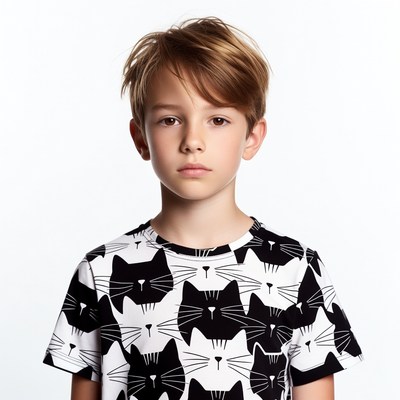 Boy wearing black cat t-shirt