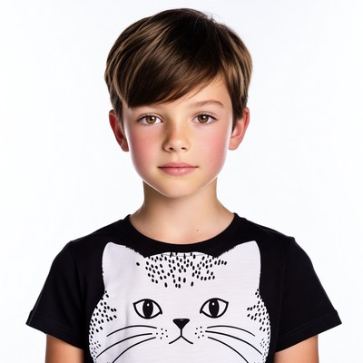 Boy wearing cat t-shirt