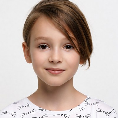 Girl with cat print shirt smiling