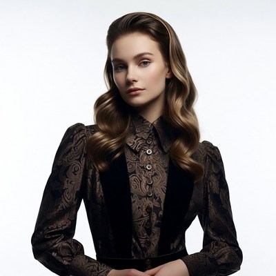 Woman in patterned blouse