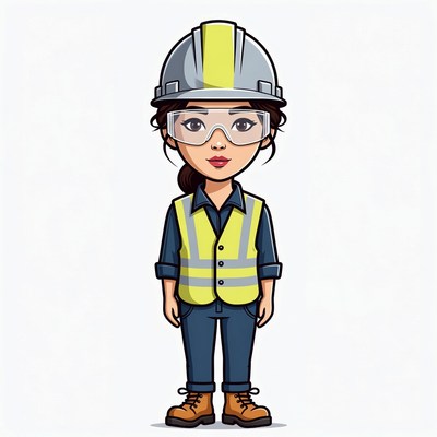Asian woman in hard hat and vest