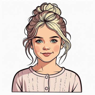 Blonde girl with messy bun illustration