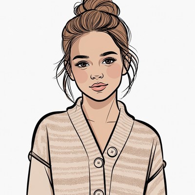 Woman with bun hairstyle in cardigan