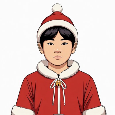 Asian boy in Santa hat illustration