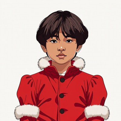 Asian boy in red Santa coat