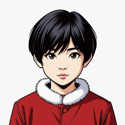 Anime girl in red fur-collared coat