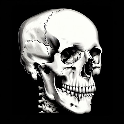 White Skull Illustration on Black Background