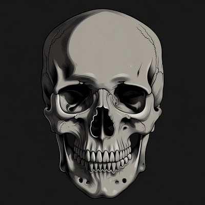 Grayscale Human Skull Illustration