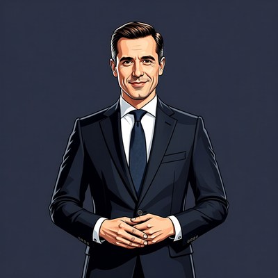 Man in navy suit illustration