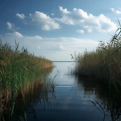 Reed-lined Path to Calm Lake
