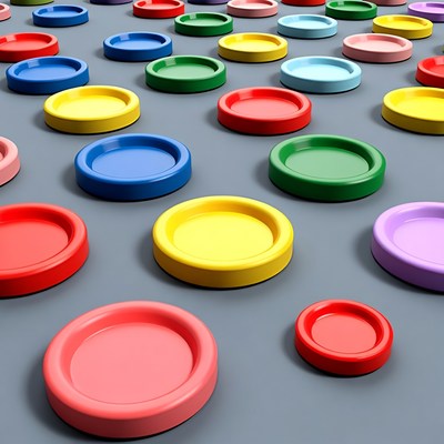 Colorful Plastic Discs on Gray Surface