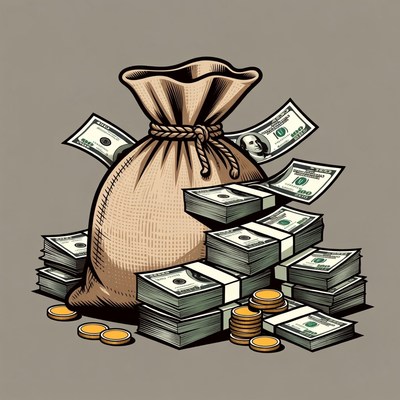 Money Bag Overflowing with Cash and Coins