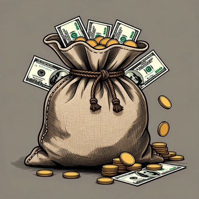 Money Bag with Dollars and Coins