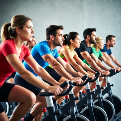 Group cycling spin class workout