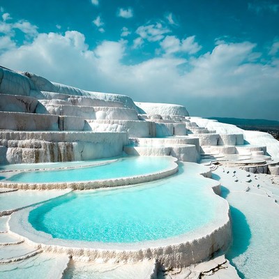 Pamukkale Travertine Terraces with Turquoise Pools