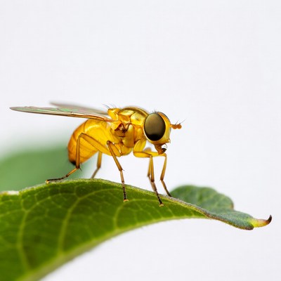 Golden Fly on Green Leaf