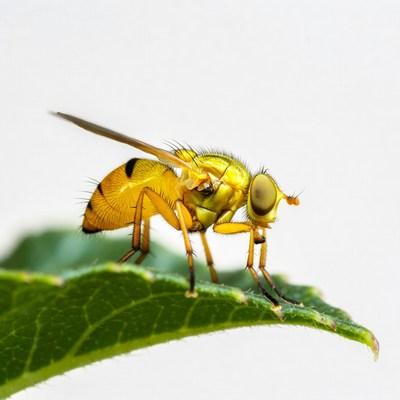 Yellow Hoverfly on Green Leaf