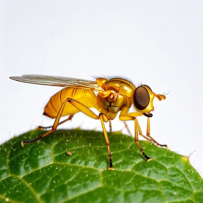 Yellow Hoverfly on Green Leaf