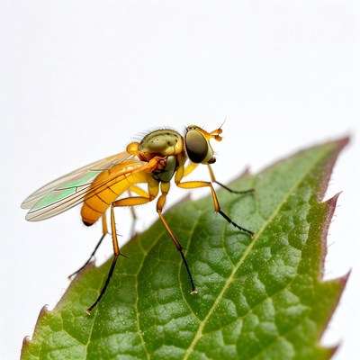 Orange Hoverfly on Green Leaf
