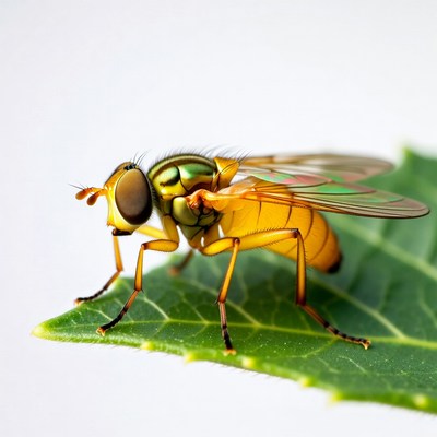 Orange Hoverfly on Green Leaf
