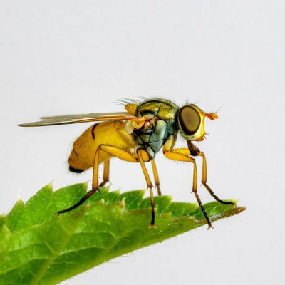 Yellow Hoverfly on Green Leaf