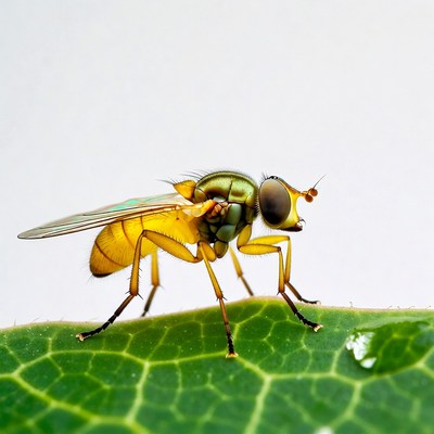 Yellow Fly on Green Leaf