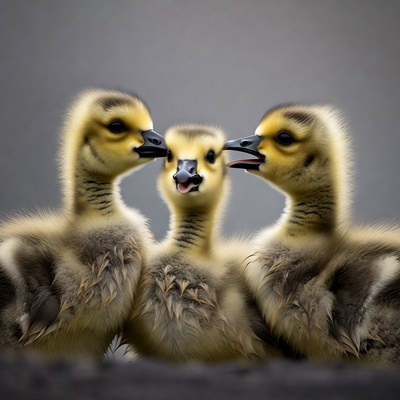 Three Cute Goslings Sticking Tongues Out