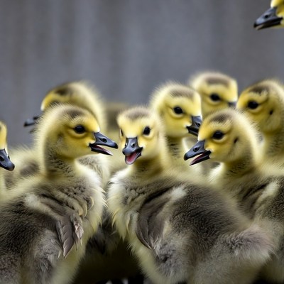 Cluster of fluffy goslings