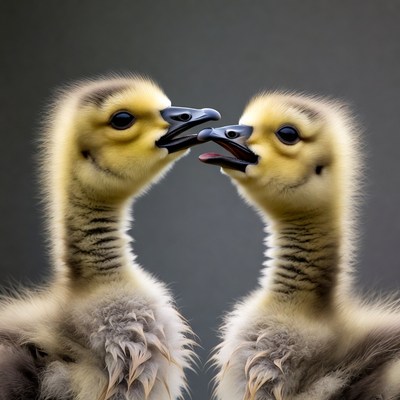 Two baby goslings nuzzling