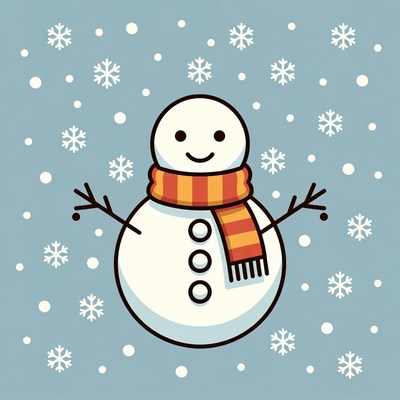 Smiling Snowman with Orange Scarf