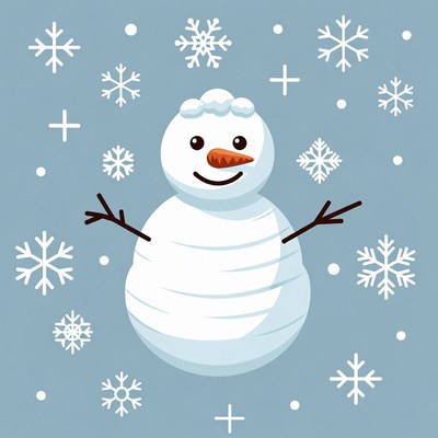 Smiling Snowman with Snowflakes