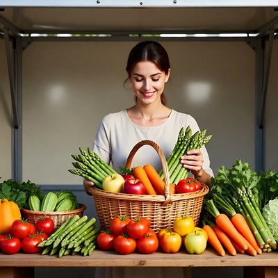 Woman holding asparagus at vegetable market