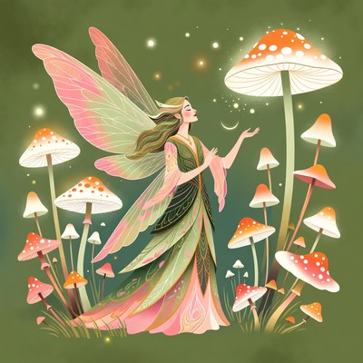 Fairy with mushrooms and wings