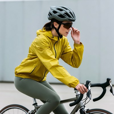 Woman cyclist wearing helmet sunglasses