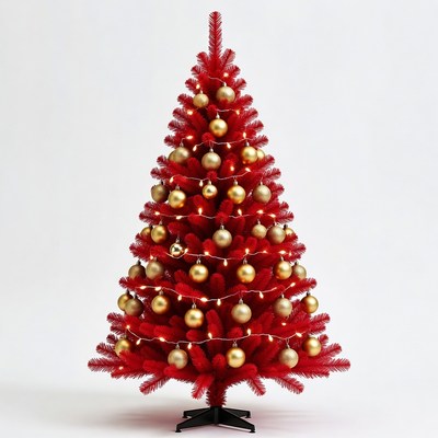 Red Christmas Tree with Gold Ornaments