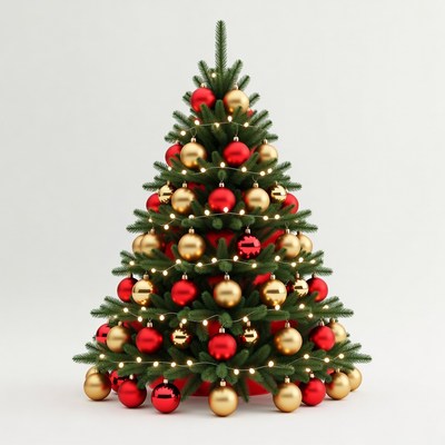 Christmas tree with red and gold ornaments