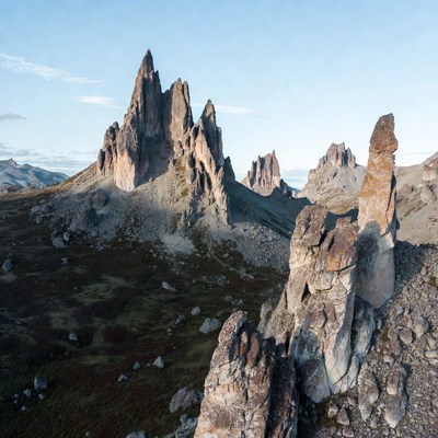 Dramatic rocky mountain peaks landscape