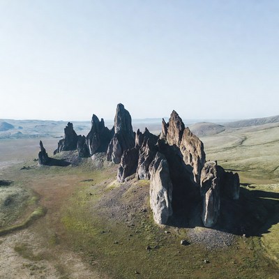 Dramatic rock formations in vast steppe