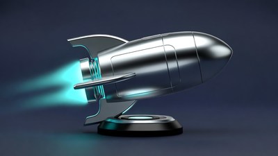 Silver Rocket with Blue Flames