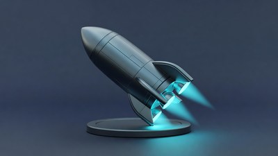 Silver rocket with blue flames