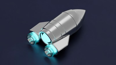 Silver 3D Rocket with Blue Flames