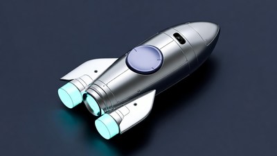 Silver rocket with blue glowing engines